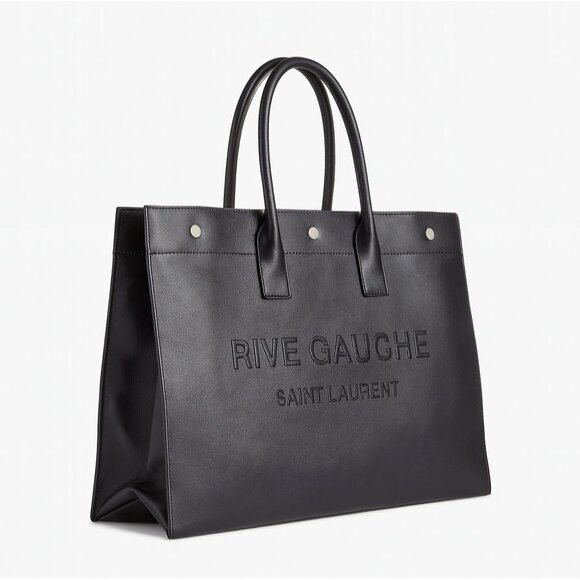 Saint Laurent Noé Rive Gauche Large Tote Bag Black Calfskin Leather YSL Shopper - Picture 12 of 13